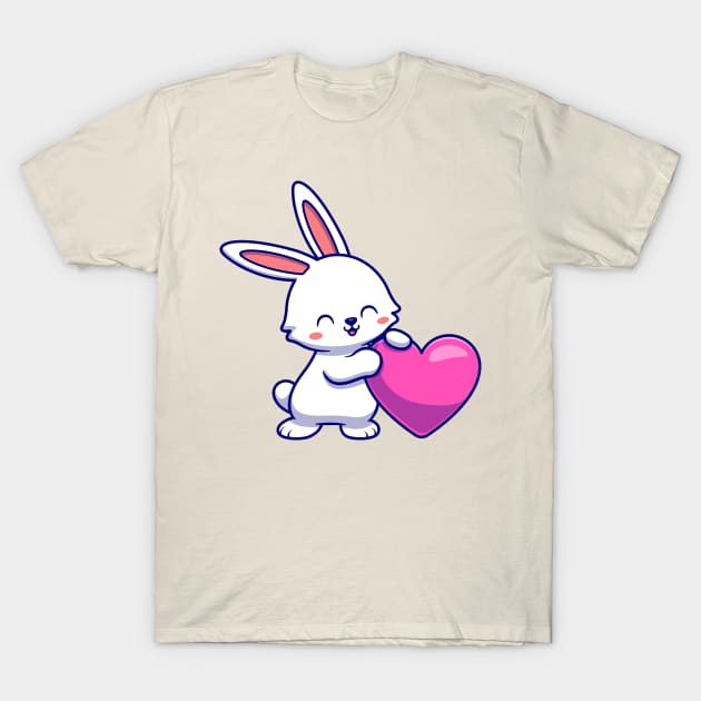 Cute Rabbit With Love Heart Cartoon T-Shirt by Catalyst Labs